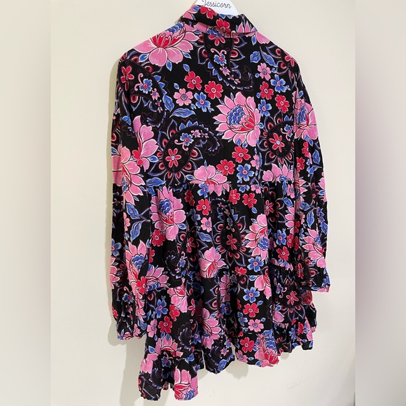 Zara Black Bold Floral Long Sleeve Smock Shirt Dress Size Large Boho Style - Picture 6 of 10